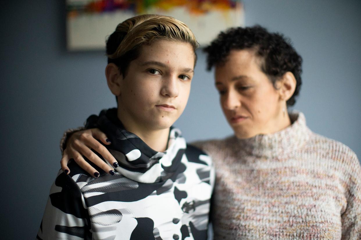 Cameron Witters, pictured with his mother, Jaime Bender, was barricaded in his classroom at Pickerington Ridgeview STEM Junior High School after a man shot himself in a school office on Feb. 2.