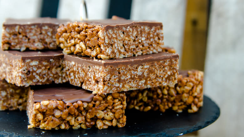 chocolate-topped Rice Krispie squares