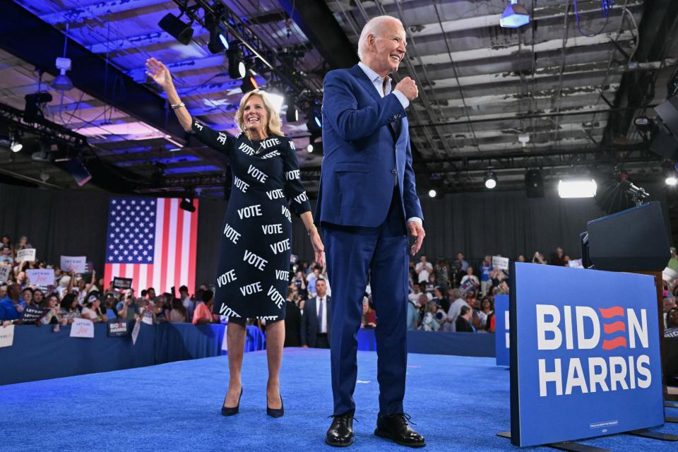 President Joe Biden and first lady Jill Biden campaign in Raleigh, N.C., on June 28, 2024.