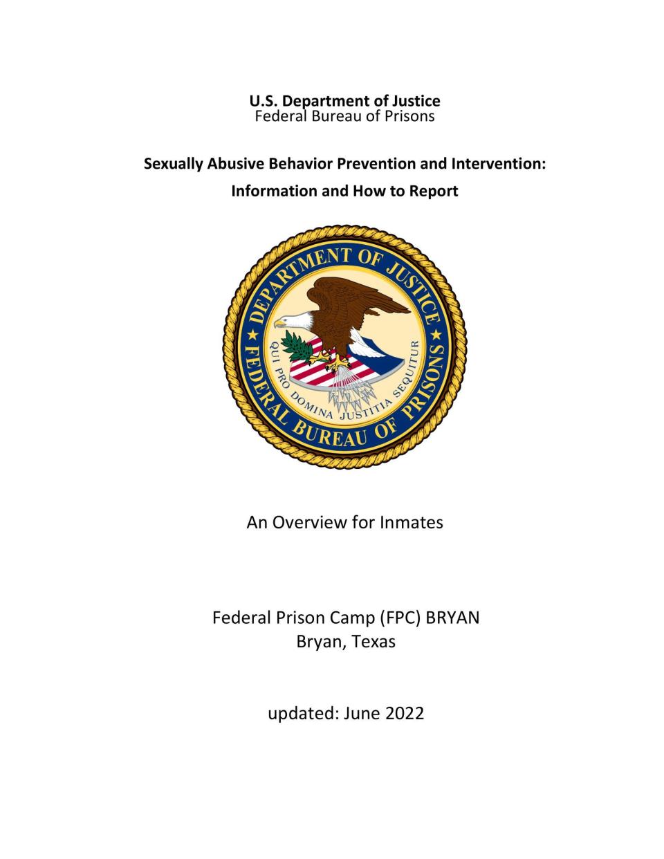 Federal Prison Camp Bryan orientation handbook