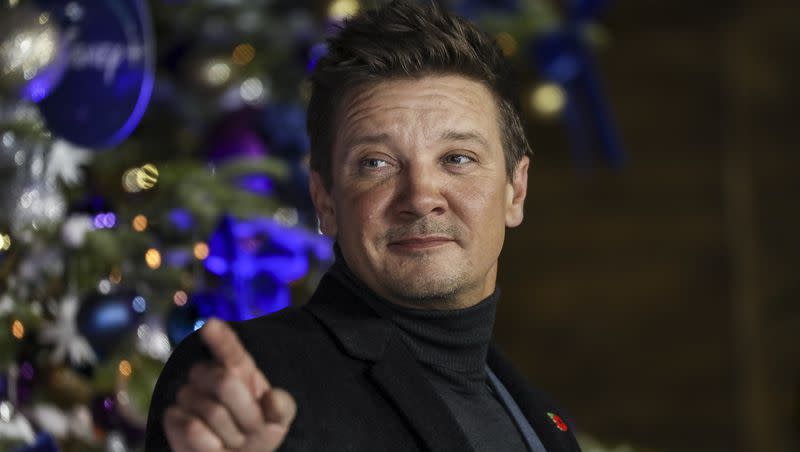 Jeremy Renner poses for photographers upon arrival at the UK Fan Screening of the film “Hawkeye.” The actor recently announced he has returned to acting, just over a year after a near-fatal snowplow accident near his home in Reno, Nevada. 