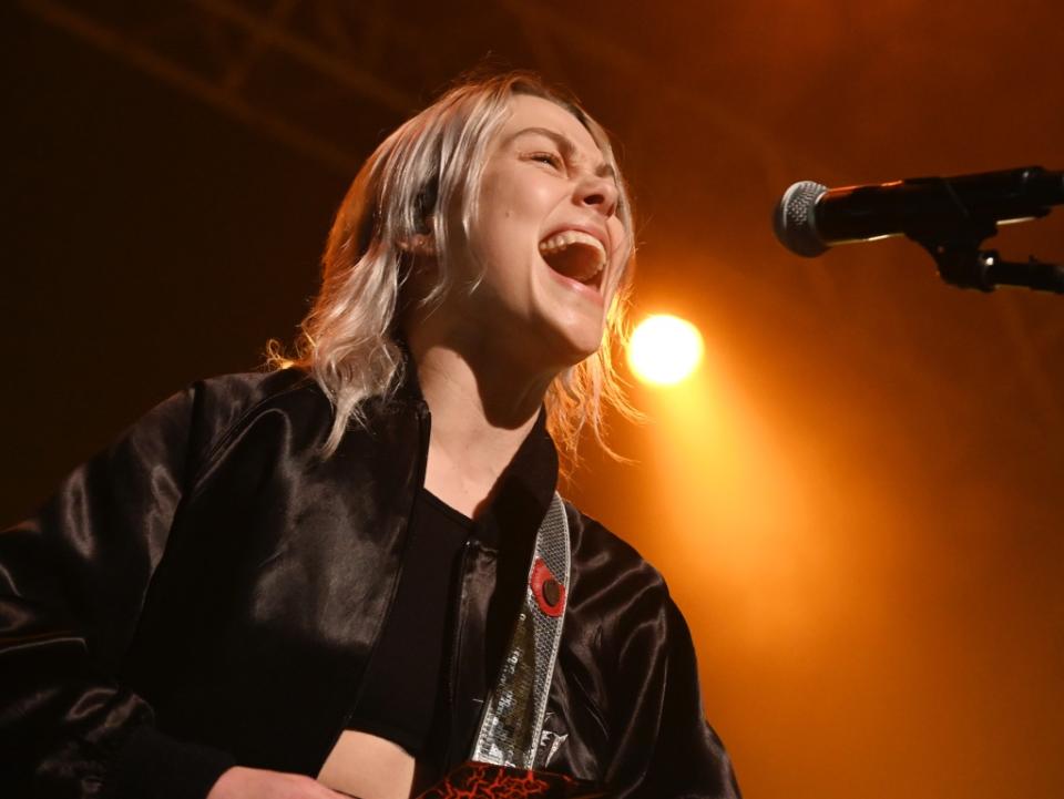 Phoebe Bridgers performs onstage at the opening night of boygenius "the tour" held at The Fox Theater Pomona on April 12, 2023 in Pomona, California.