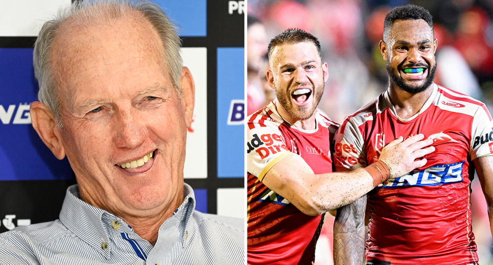 Pictured left Wayne Bennett and right Euan Aitken with Hamiso Tabuai Fidow