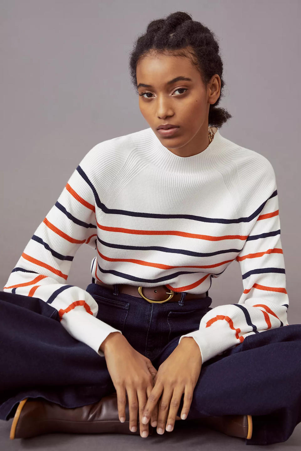 Maeve Ribbed Mock Neck Sweater. Image via Anthropologie.