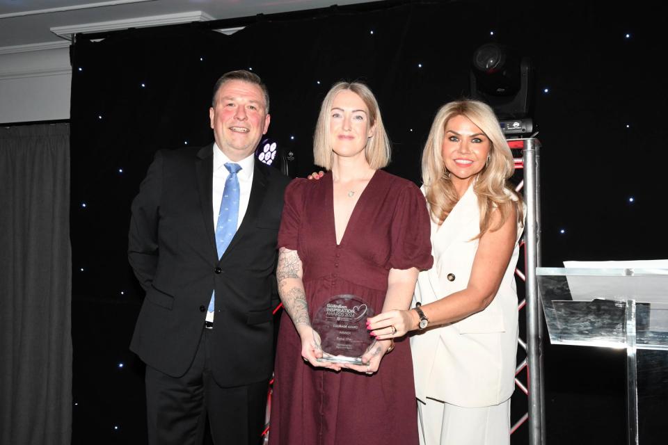 Courage Award winner Esther Ghey with Leanne Campbell and Graham Reynolds, director of sustainability at Redwood Bank