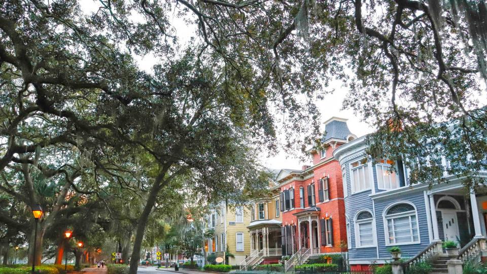 Historic houses around Forsyth Park, downtown Savannah, GA.