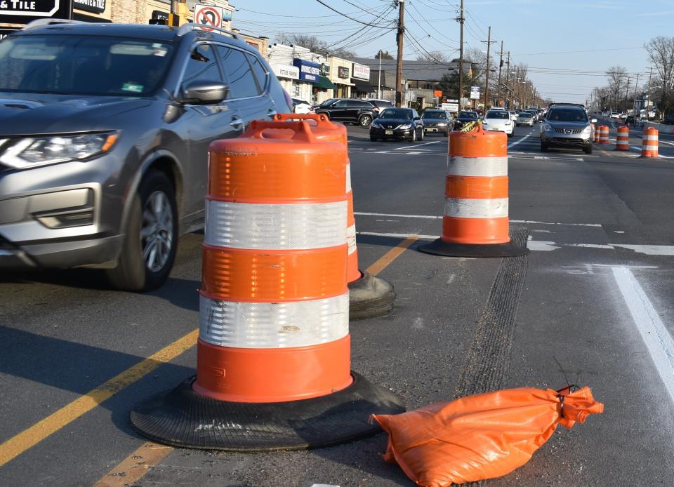 Traffic passes through a construction zone on Route 70 at Georgia Avenue in Cherry Hill on Wednesday, Jan. 3, 2024.