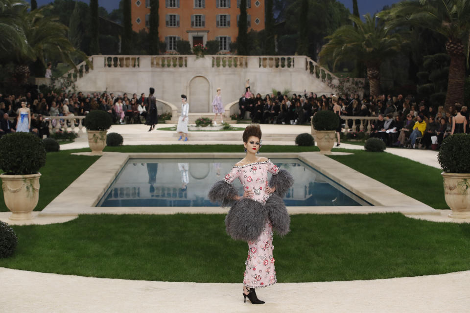Model Kaia Gerber wears a creation for the Chanel Spring/Summer 2019 Haute Couture fashion collection presented in Paris, Tuesday Jan. 22, 2019. (AP Photo/Christophe Ena)