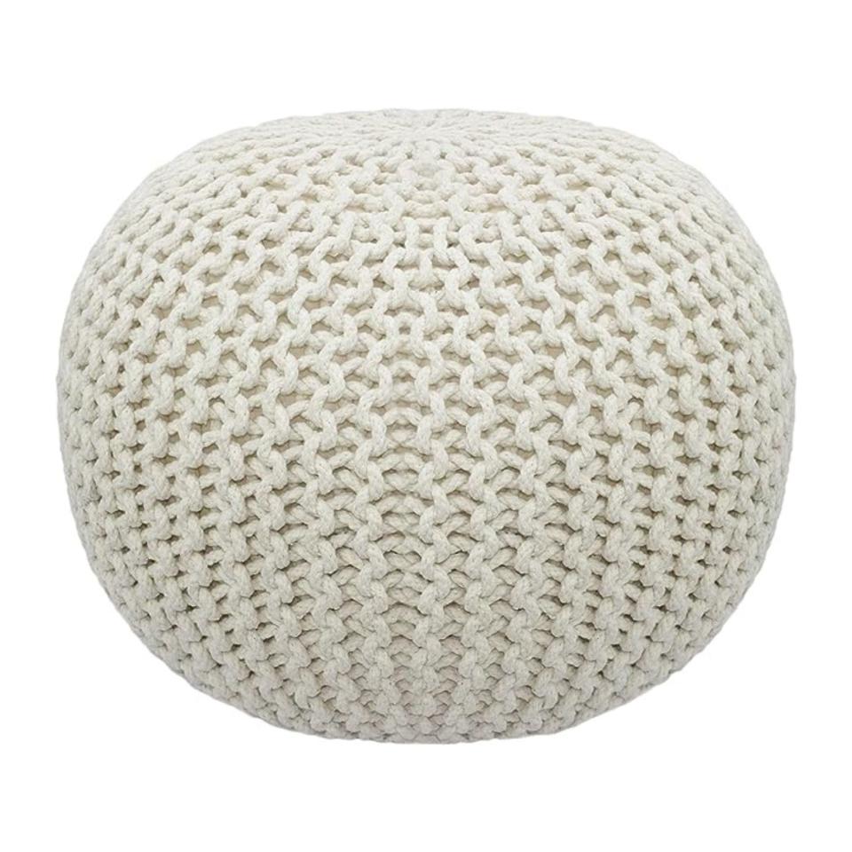 Cream cable knit pouf