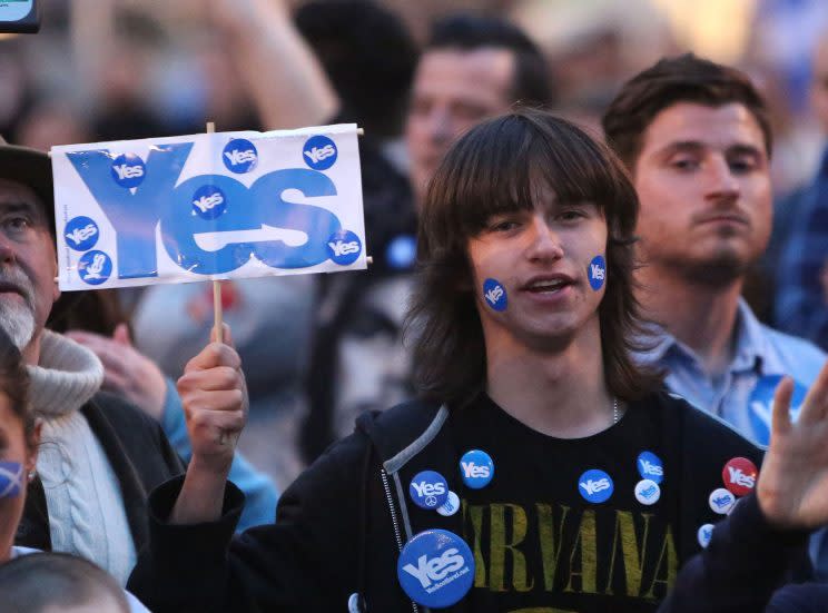 A “Yes” campaigner during the September 2014 referendum (Rex)