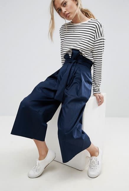 <a href="http://us.asos.com/asos/asos-tailored-wide-leg-culotte-with-paper-bag-waist/prd/8426504?clr=navy&amp;SearchQuery=paper+bag+pant&amp;pgesize=10&amp;pge=0&amp;totalstyles=10&amp;gridsize=3&amp;gridrow=4&amp;gridcolumn=1" target="_blank">Shop them here</a>.&nbsp;