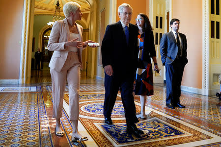 Senate Majority Leader Mitch McConnell walks off the Senate floor after making comments about Special Counsel Robert Mueller's report on the 2016 election on Capitol Hill in Washington, U.S., May 7, 2019. REUTERS/Aaron P. Bernstein