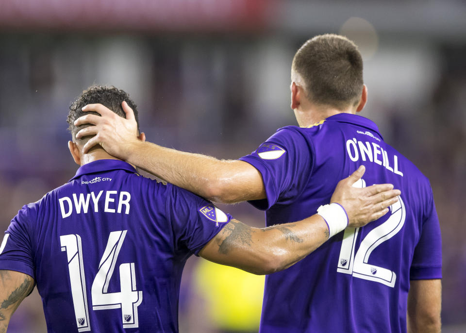 If relegation were at stake, there might be a lot of consoling between Orlando City SC players like Dom Dwyer (14) and Shane O’Neill this season. (Getty)