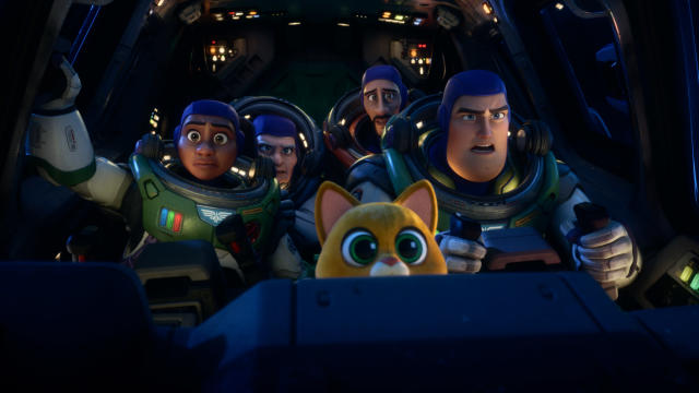 Buzz Lightyear teams up with Izzy Hawthorne to fight off a robot invasion in Lightyear. (Disney/Pixar)