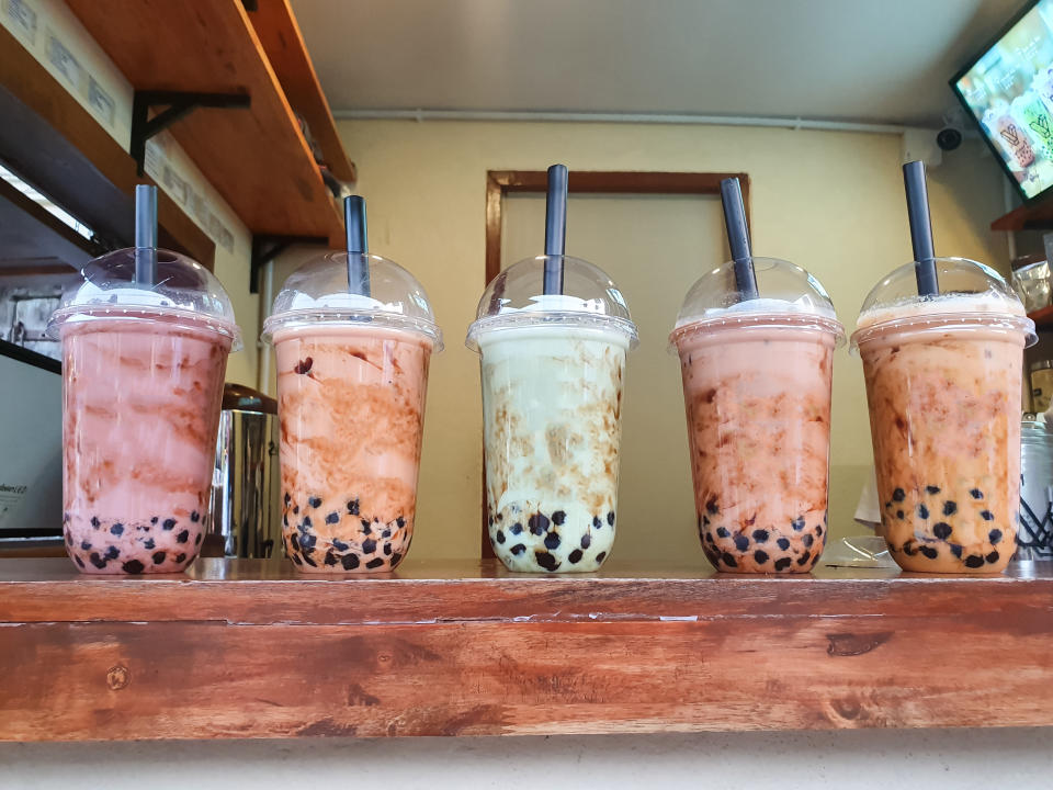 Boba tea pearls, found at the bottom of the drink, are meant to be chewed before swallowing. (Photo via Getty Images) TikTok 