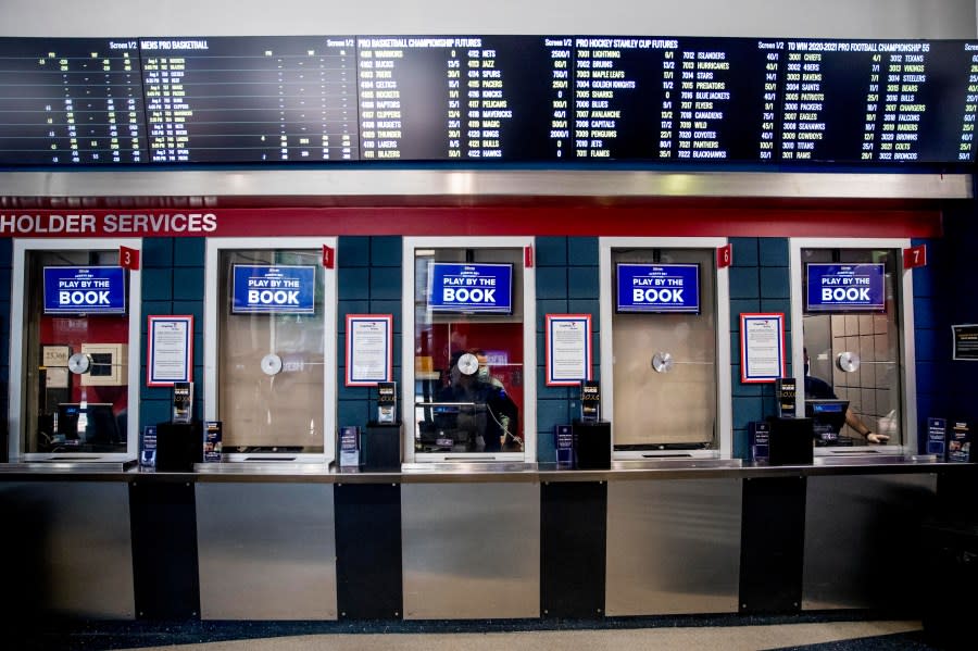 <em>William Hill US opens a sports book betting location inside Monumental Sports & Entertainment’s Capital One Arena Box Office in Washington, Monday, Aug. 3, 2020. (AP Photo/Andrew Harnik)</em>