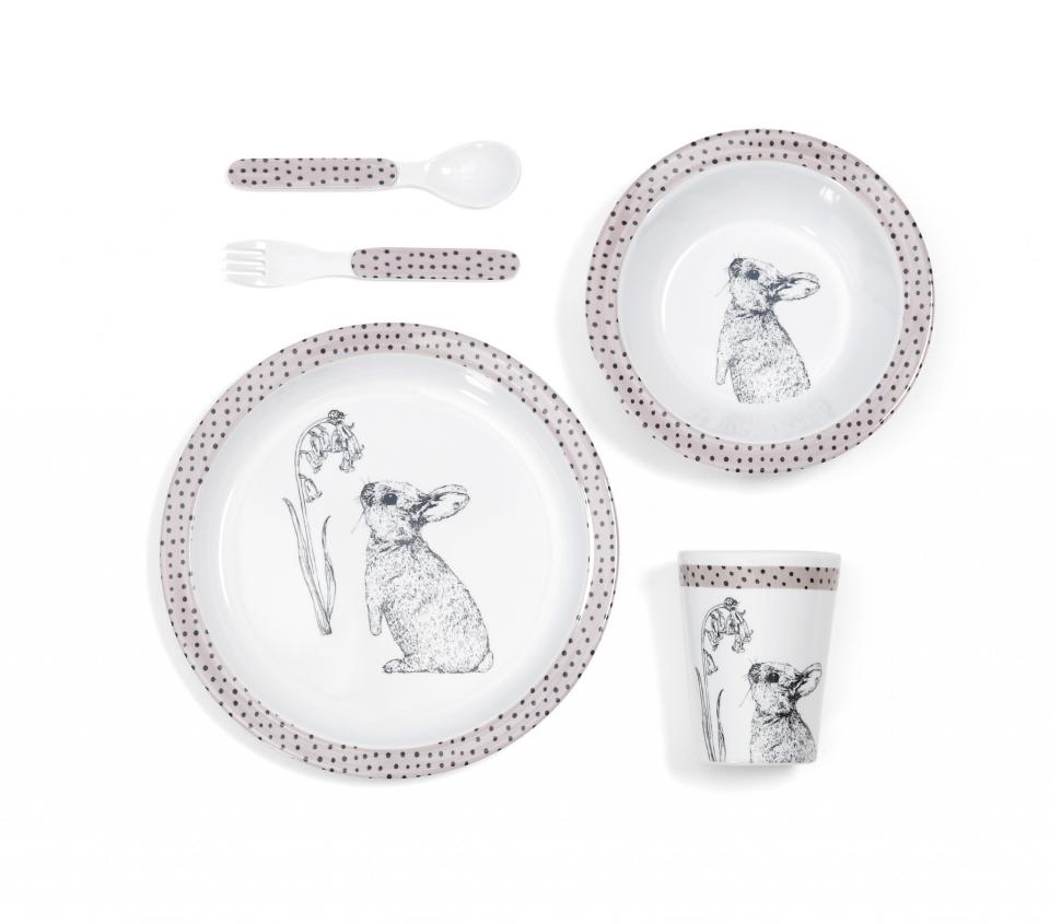 Melamine Bunny Spot 5 Piece Dinner Set