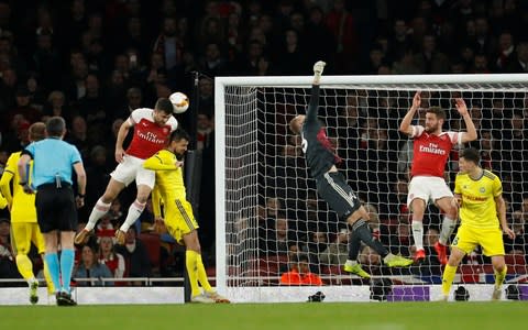 Soccer Football - Europa League - Round of 32 Second Leg - Arsenal v BATE Borisov - Emirates Stadium, London, Britain - February 21, 2019 Arsenal's Sokratis Papastathopoulos scores their third goal  - Credit: &nbsp;Action Images&nbsp;