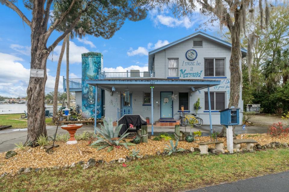 View from the road at the the Crystal Blue Lagoon Bed and Breakfast in Crystal River, Florida. It was recently listed for sale at $3.3 million and featured on Zillow Gone Wild.