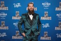 Jun 22, 2016; Las Vegas, NV, USA; San Jose Sharks defenseman Brent Burns walks the red carpet during the 2016 NHL Awards at Hard Rock Hotel and Casino. Mandatory Credit: Joshua Dahl-USA TODAY Sports