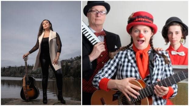 Leela Gilday, left, and Claire Ness, second from right, with her band, the Swing Sets, received awards at the 2021 Canadian Folk Music Awards.  (Submitted by Leela Gilday/Dave Brosha and Claire Ness/Christian Kuntz - image credit)