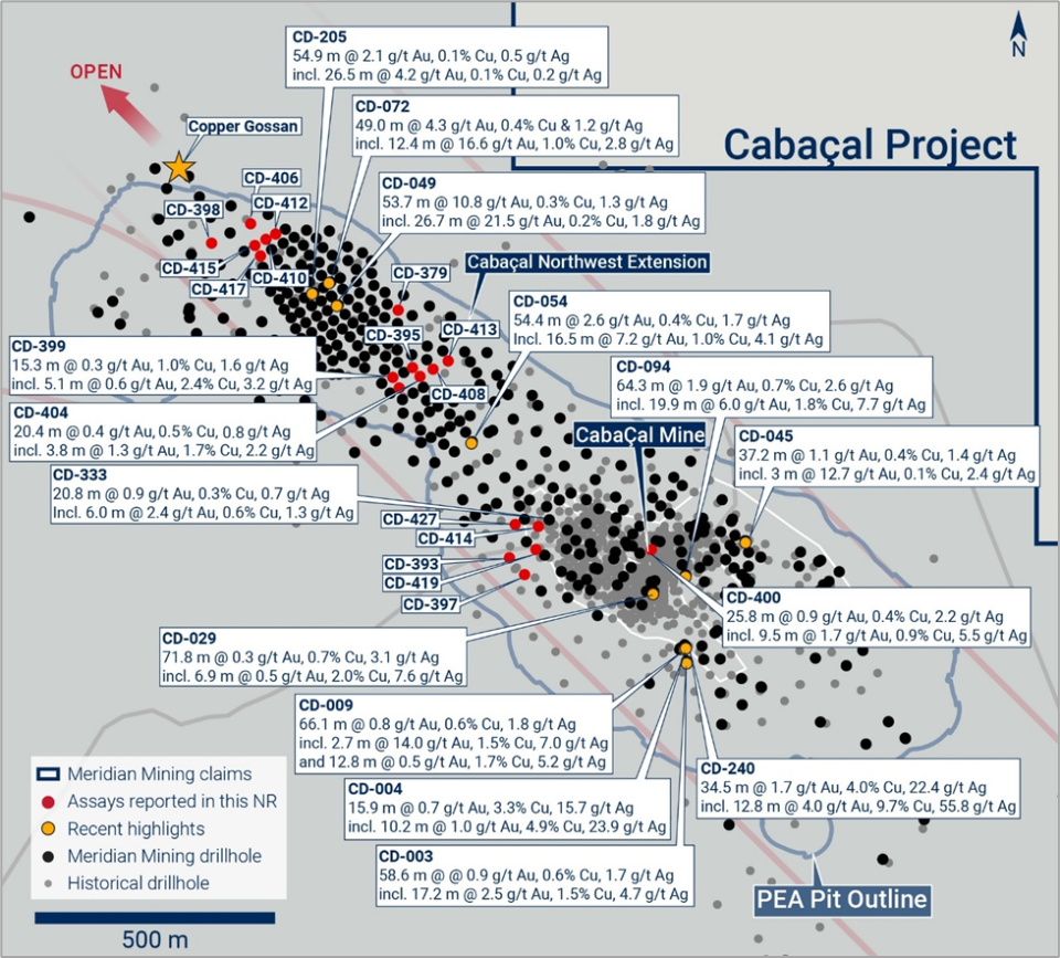 <i>Figure 1: Highlights from recent drilling and field mapping at the Cabaçal deposit</i>