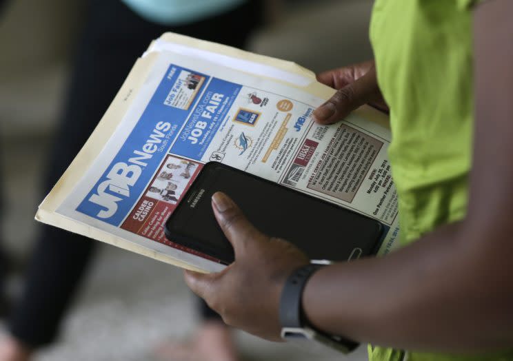 A job applicant attends a job fair