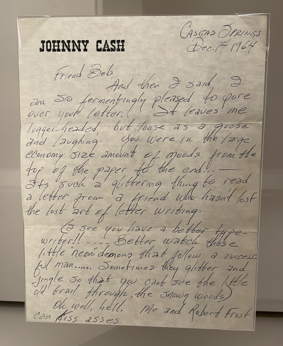 Letter from Johnny Cash to Bob Dylan - Credit: Chris Willman/Variety