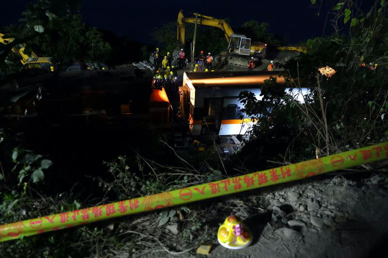 View of the site of the deadly train derailment, north of Hualien