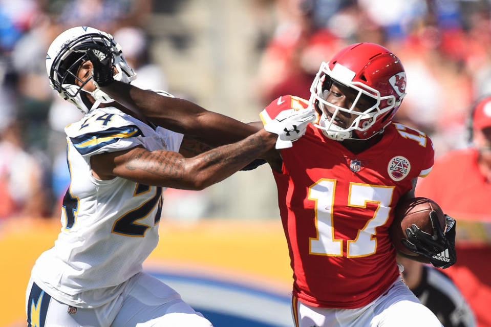The Kansas City police stiff-armed the Chargers. (Getty)