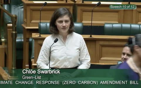 Chlöe Swarbrick told an older MP in New Zealand "OK boomer" after he interrupted her speech on climate change. - Credit: BBC&nbsp;