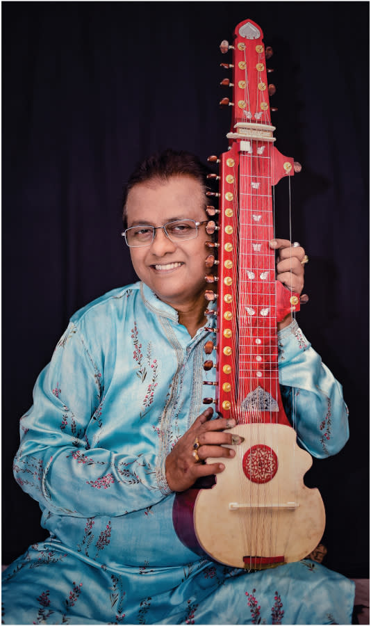 Bhattacharya with the pushpa veena, his latest creation.