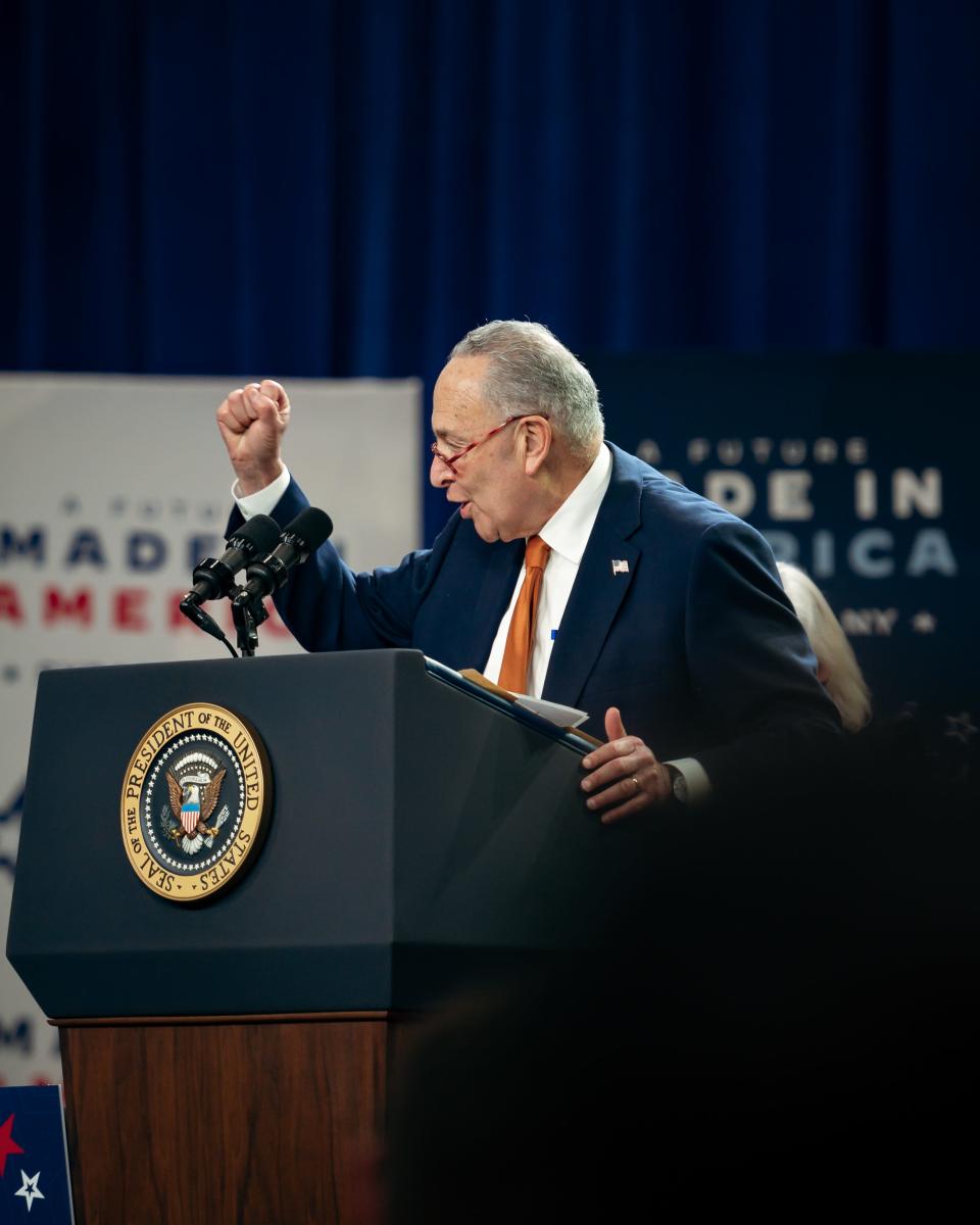 Charles Schumer, Majority Leader of the United States Senate, speaks at SRC Arena & Events Center in Syracuse on Thursday, October 27, 2022.