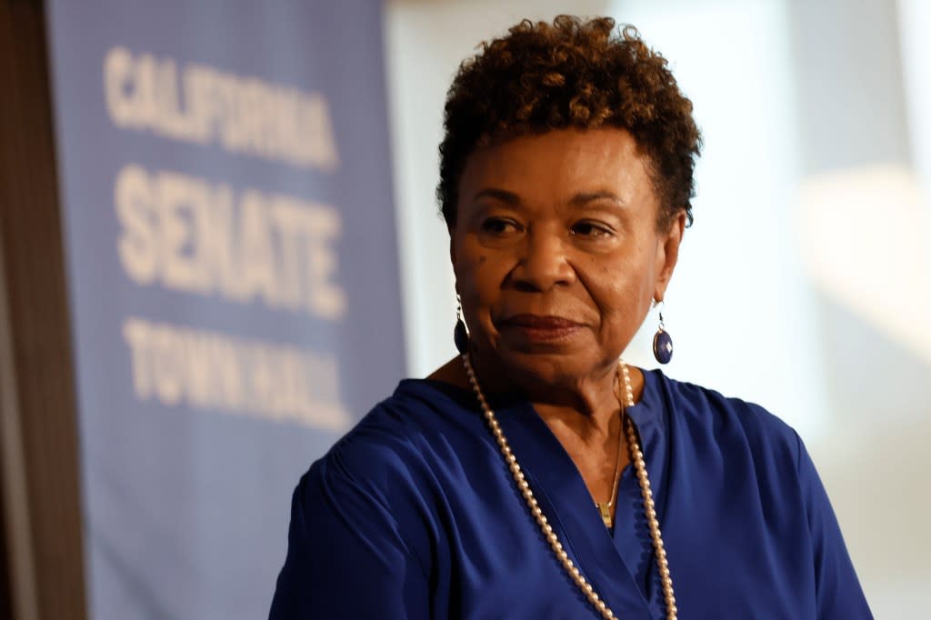 Rep. Barbara Lee speaks at a town hall on Sept. 8, 2023, hosted by the advocacy group March For Our Lives at East LA College, in Monterey Park, California. (Photo by Robert Gauthier/Los Angeles Times via Getty Images)