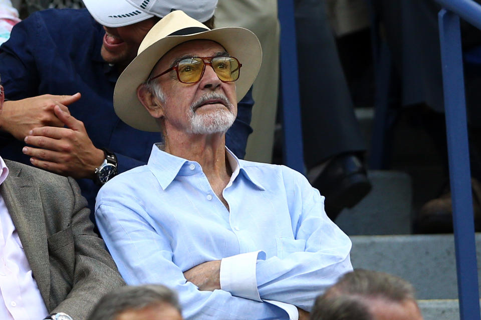 NEW YORK, NY - SEPTEMBER 11:  Actor Sean Connery attend the Men's Singles Semifinals match between Novak Djokovic of Serbia and Marin Cilic of Croatia on Day Twelve of the 2015 US Open at the USTA Billie Jean King National Tennis Center on September 11, 2015 in the Flushing neighborhood of the Queens borough of New York City.  (Photo by Clive Brunskill/Getty Images)