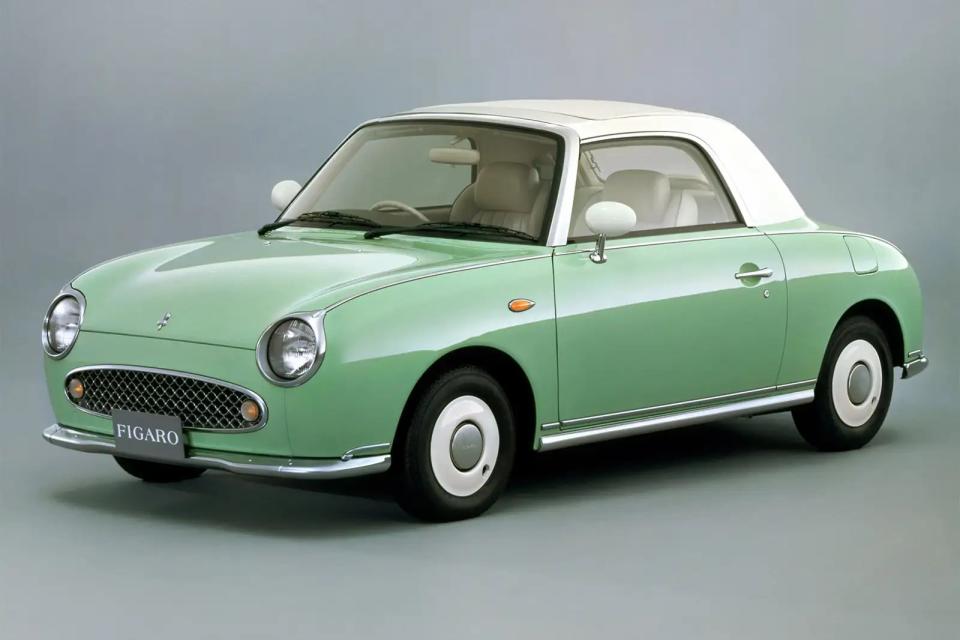 <p>The Figaro arrived in 1991 and never lasted long due to serious rust issues. People couldn’t really accept their retro styling: the roofs leaked, and the slushy three-speed gearbox was simply hopeless. Whilst these were concerning, the Figaro earned its place on our list as one of Nissan’s most weird and wonderful cars. </p><p>This is not only because of the array of 1930s colours on offer but because of the <strong>chrome </strong>eyelids that sit above the headlights, the stacked rear lights and the <strong>artsy</strong> interior that used a variety of interesting switches - including side window switches that were shaped like 1930s <strong>lampshades</strong>. Wonderful.</p>