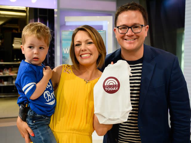 <p>Nathan Congleton/NBCU Photo Bank/NBCUniversal/Getty</p> Dylan Dreyer, Brian Fichera and Calvin on the 'Today' show on Wednesday, July 17, 2019.