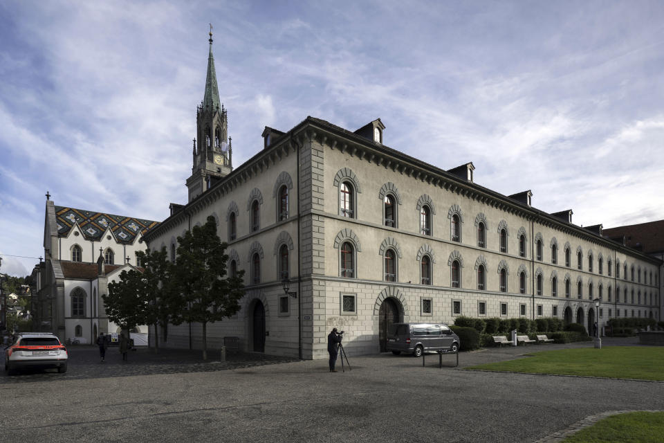 CAPTION CORRECTS NAME SPELLING - A general view of cantonal court where Belarusian Juri Harauski is on trial, in St. Gallen, Switzerland, Tuesday, Sept. 19, 2023. Harauski was supposedly a member of a special force acting on behalf of president Alexander Lukaschenko. He is on trial for the forced disappearance of three Belarusian politicians of the opposition. (Gian Ehrenzeller/Keystone via AP)