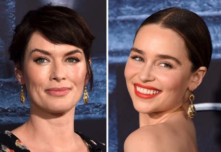 Cast members Lena Headey (L) and Emilia Clarke are shown in this combination photo at they attend the premiere for the sixth season of HBO's "Game of Thrones" in Los Angeles April 10,, 2016. REUTERS/Phil McCarten/File Photos