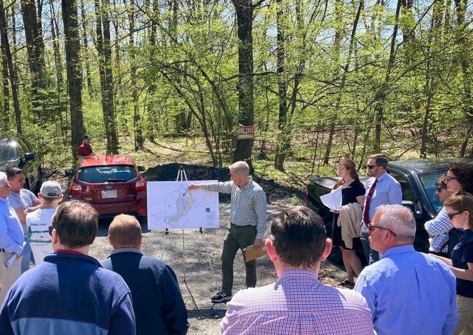 Marlborough-based developers Whitney Street Home Builders presented a 40B project Tuesday morning during a gathering at an 8.55-acre plot on Perry Place. On hand were town officials, including the town manager and the police and fire chiefs.