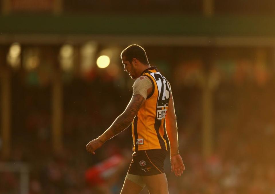 Lance Franklin playing for hawthorn in 2010