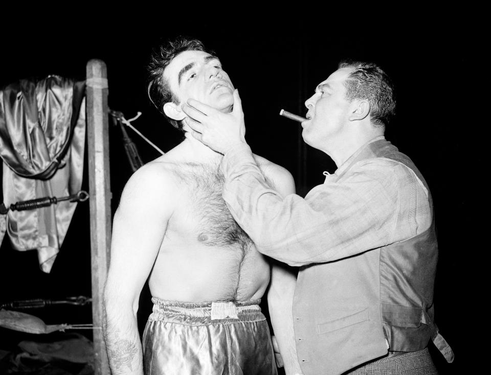 Sean Connery, as Mountain McClintock, left, and Larry Hoodekoff in the BBC TV play 'Requiem for a Heavyweight'.