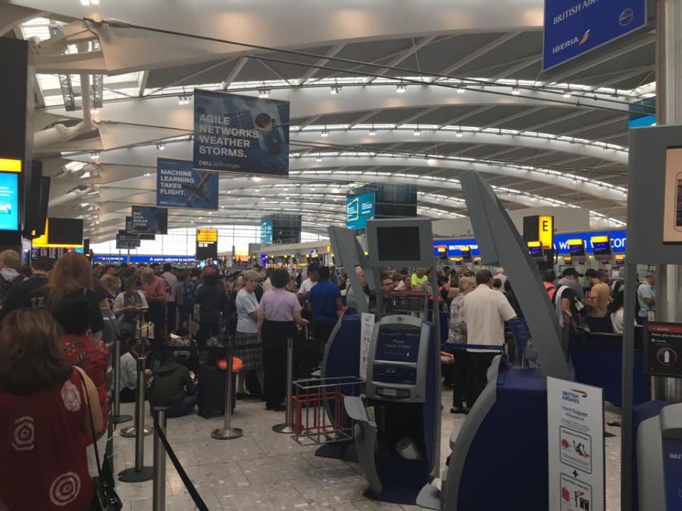 Pictures posted on Twitter showed enormous queues of stranded passengers building up at Heathrow on Friday morning. Twitter/@lynn_morrison66 