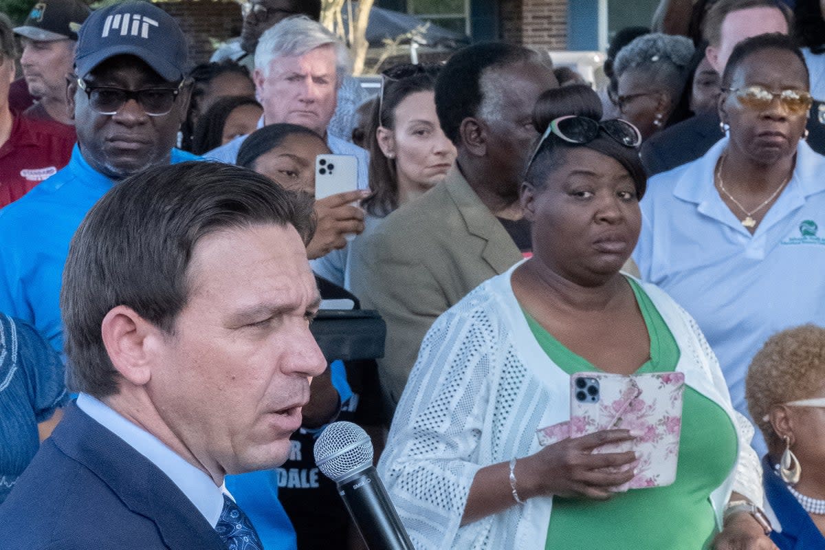 Florida Governor Ron DeSantis speaks at a prayer vigil in Jacksonville (REUTERS)