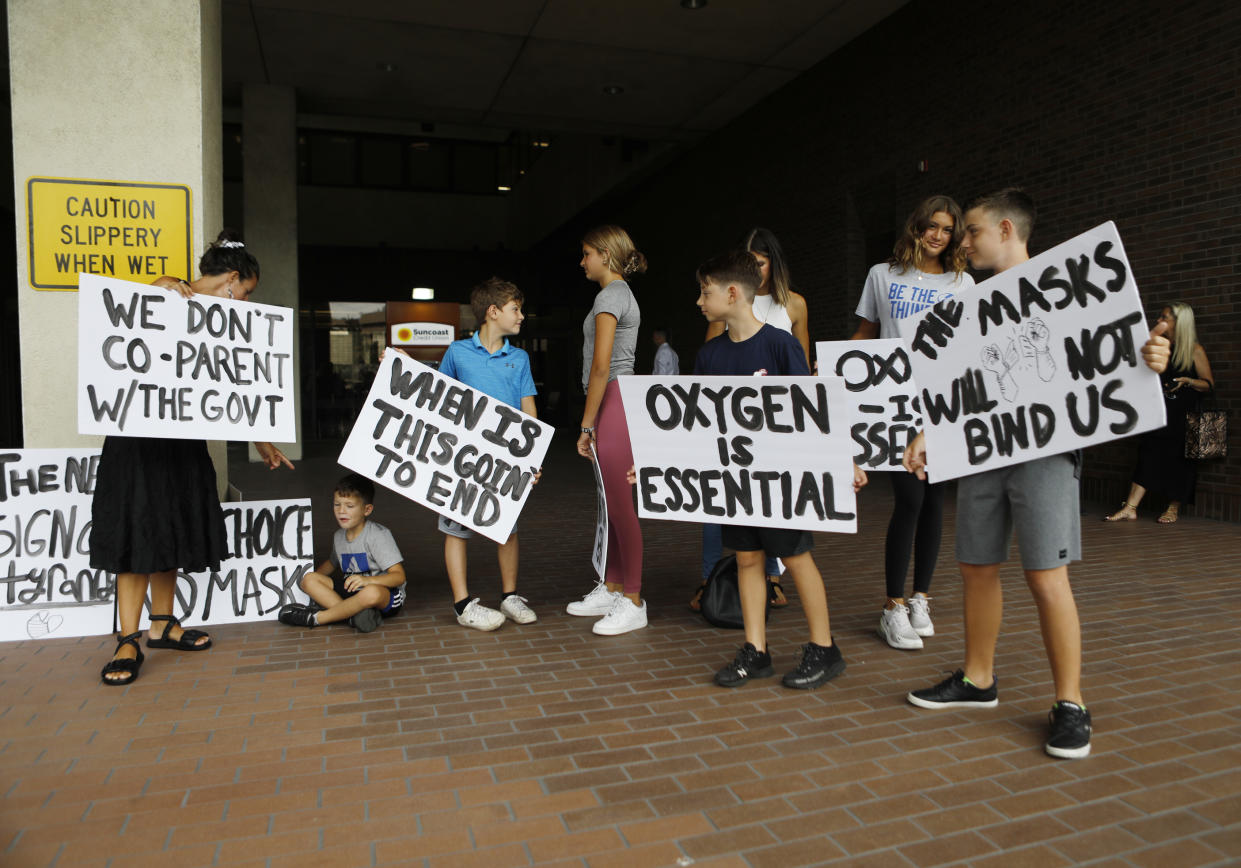 Families protest any potential mask mandates 
