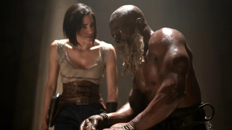 Sofia Boutella as Kora and Djimon Hounsou as Titus in Rebel Moon