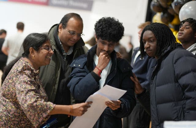 Nihal Shah receiving his GCSE results at Ark Pioneer in Barnet (Jordan Pettitt/PA)