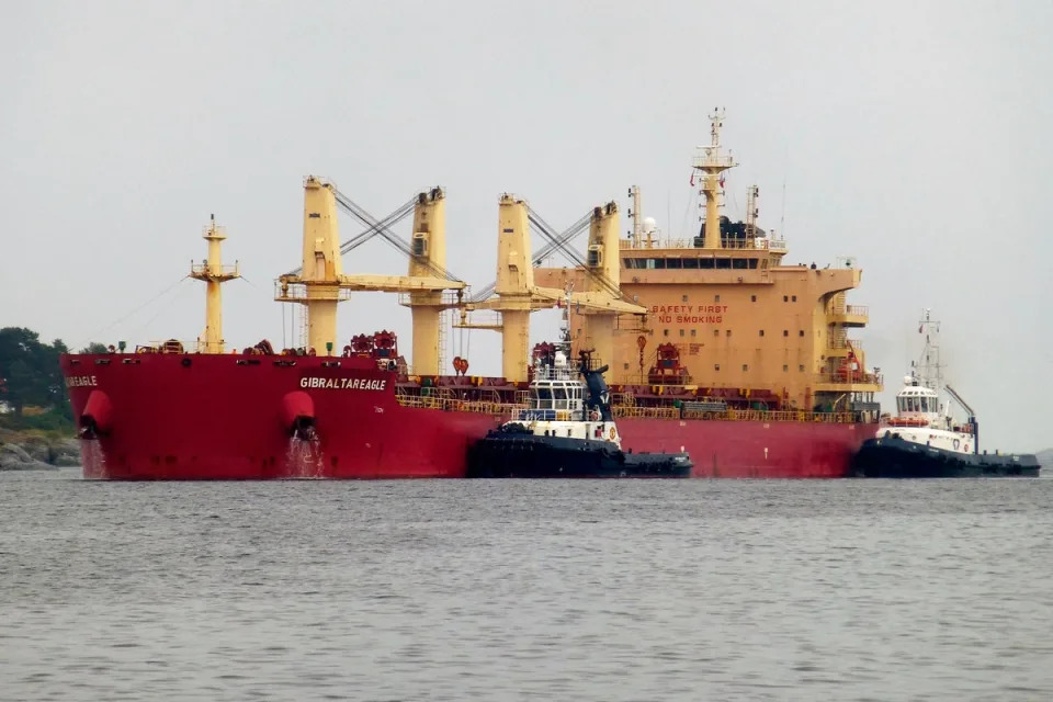 The bulk carrier Gibraltar Eagle is seen off Kristiansand, Norway, June 29, 2023. Houthi rebels fired a missile striking the U.S.-owned ship Monday, Jan. 15, 2024, just off the coast of Yemen in the Gulf of Aden, less than a day after they launched an anti-ship cruise missile toward an American destroyer in the Red Sea. (AP)