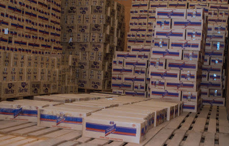 Cigarette stock is seen at the Premier Tobacco Company during an auction of assets belonging to the family of Diane Shima Rwigara, a prominent critic of Rwanda's president Paul Kagame, in Kigali, Rwanda March 28, 2018. REUTERS/Jean Bizimana