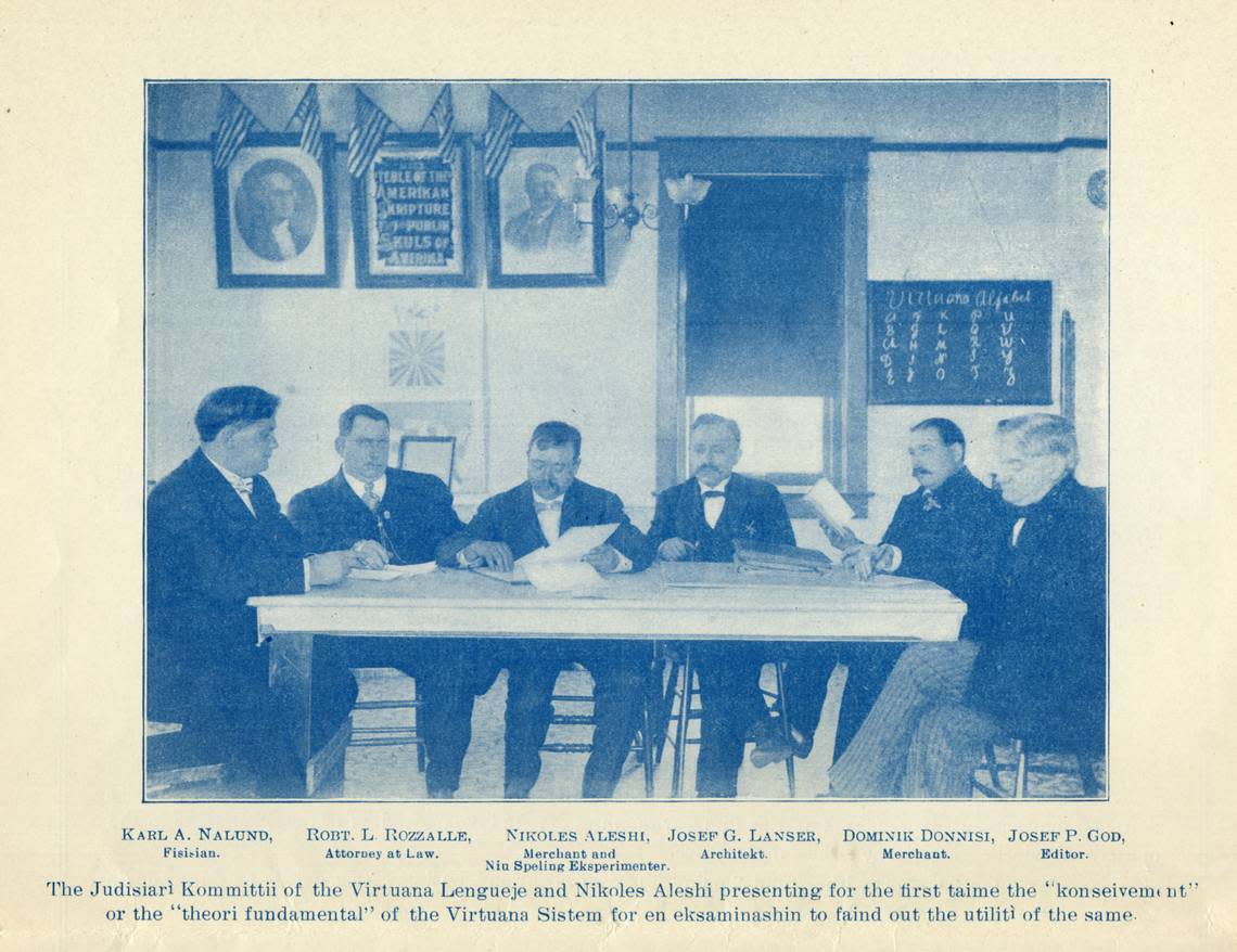 First meeting of the Virtuana Judisari Kommittii headed by Aleshi. From Nashinal Teble of the Unitet States, 1910.